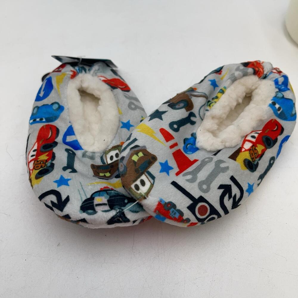 Disney Cars Slippers Toddler Boys Size 3 Gray Snuggle Toes Fleece Lined New